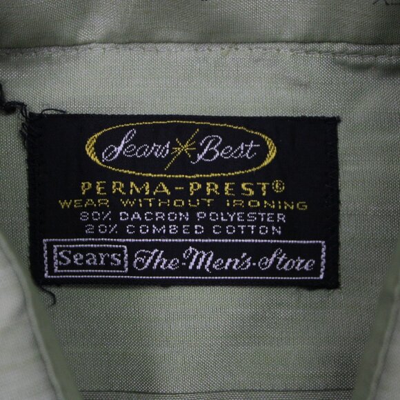 Vintage Sears Best Dress Shirt Mens 15 1/2, 33 Green Perma-Prest Poly/Cotton L/S - Picture 10 of 15